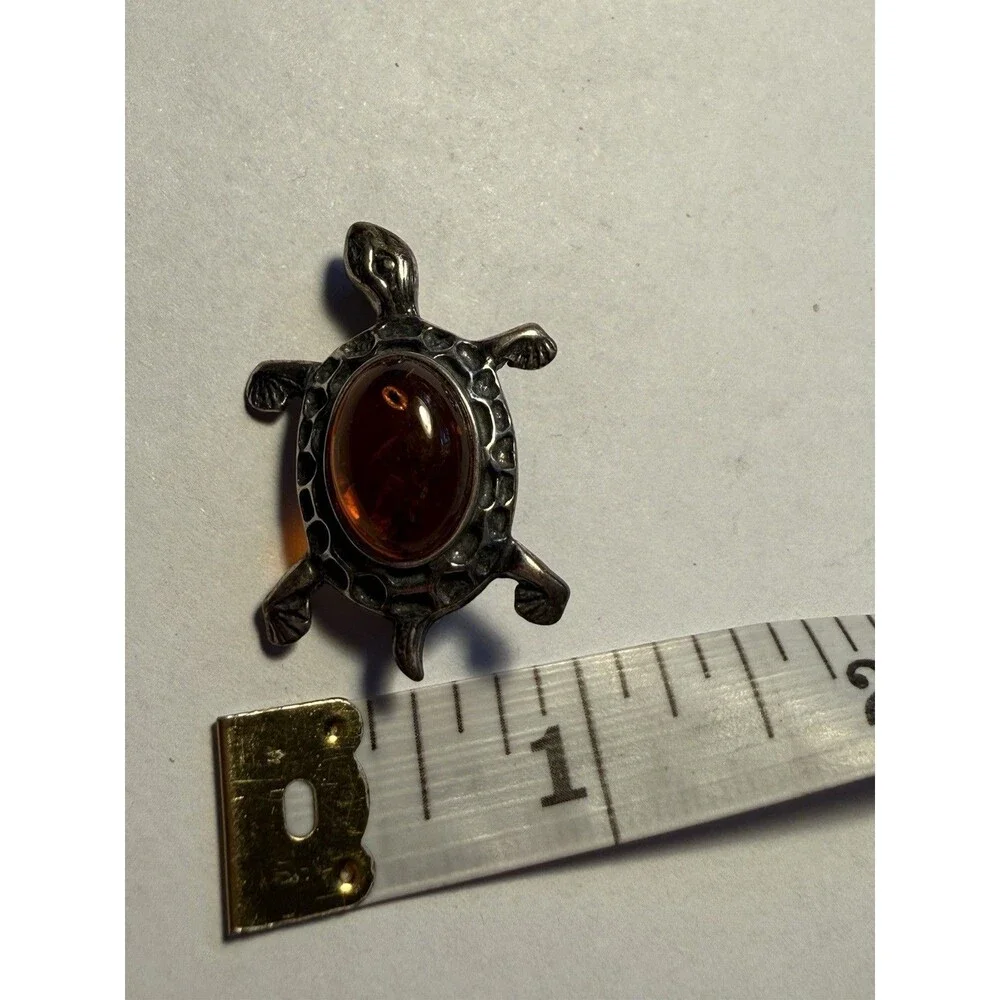 Amber Sterling Silver 925 TURTLE Brooch Pin